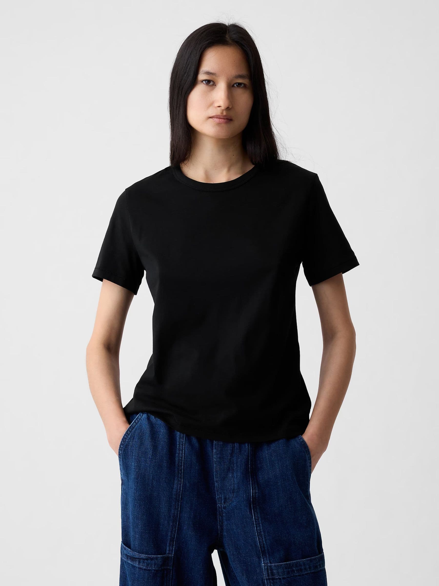 Black Crew Neck Vintage Short Sleeve T-Shirt
