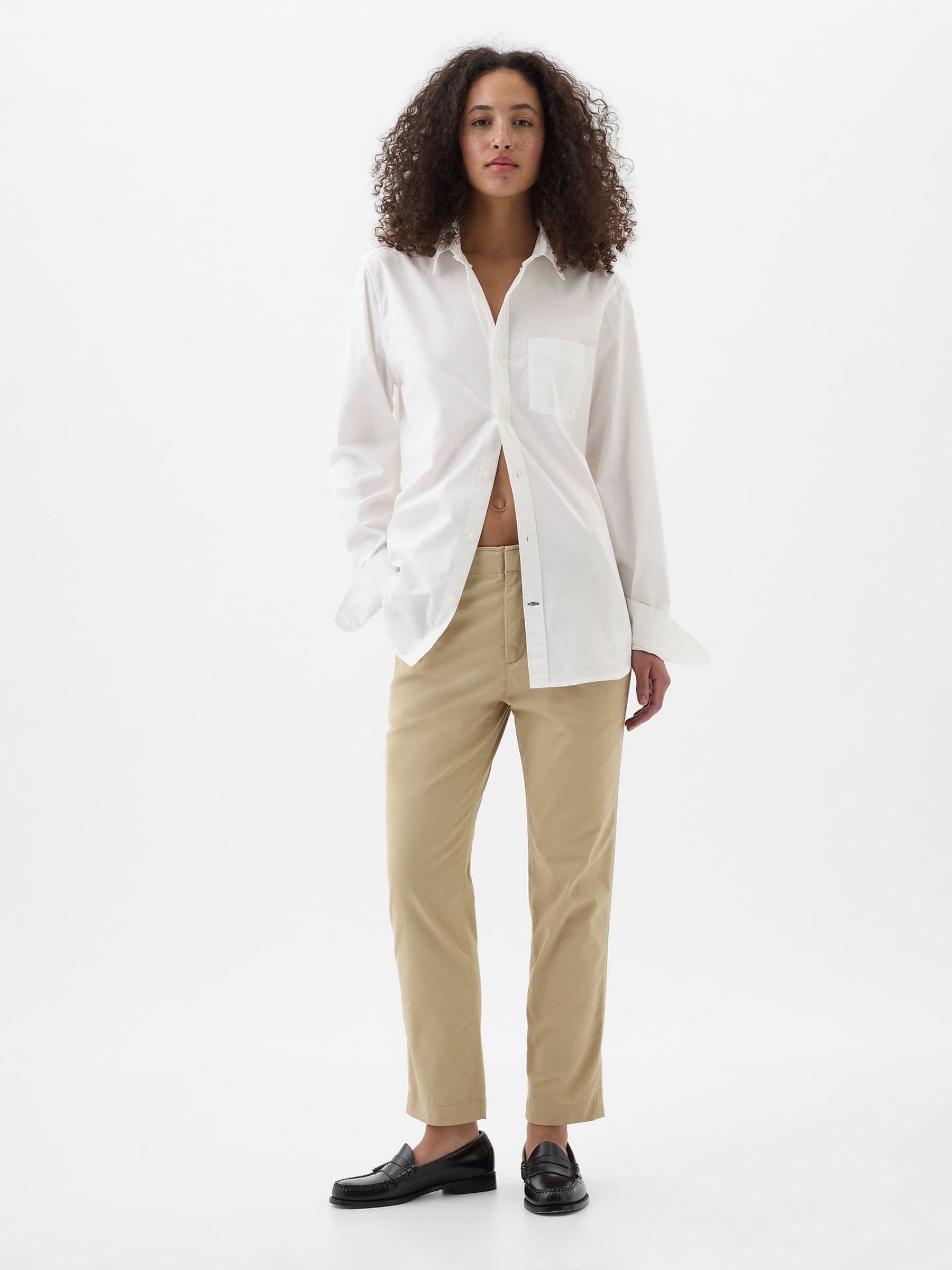 Beige Mid Rise Ankle Length Downtown Chinos