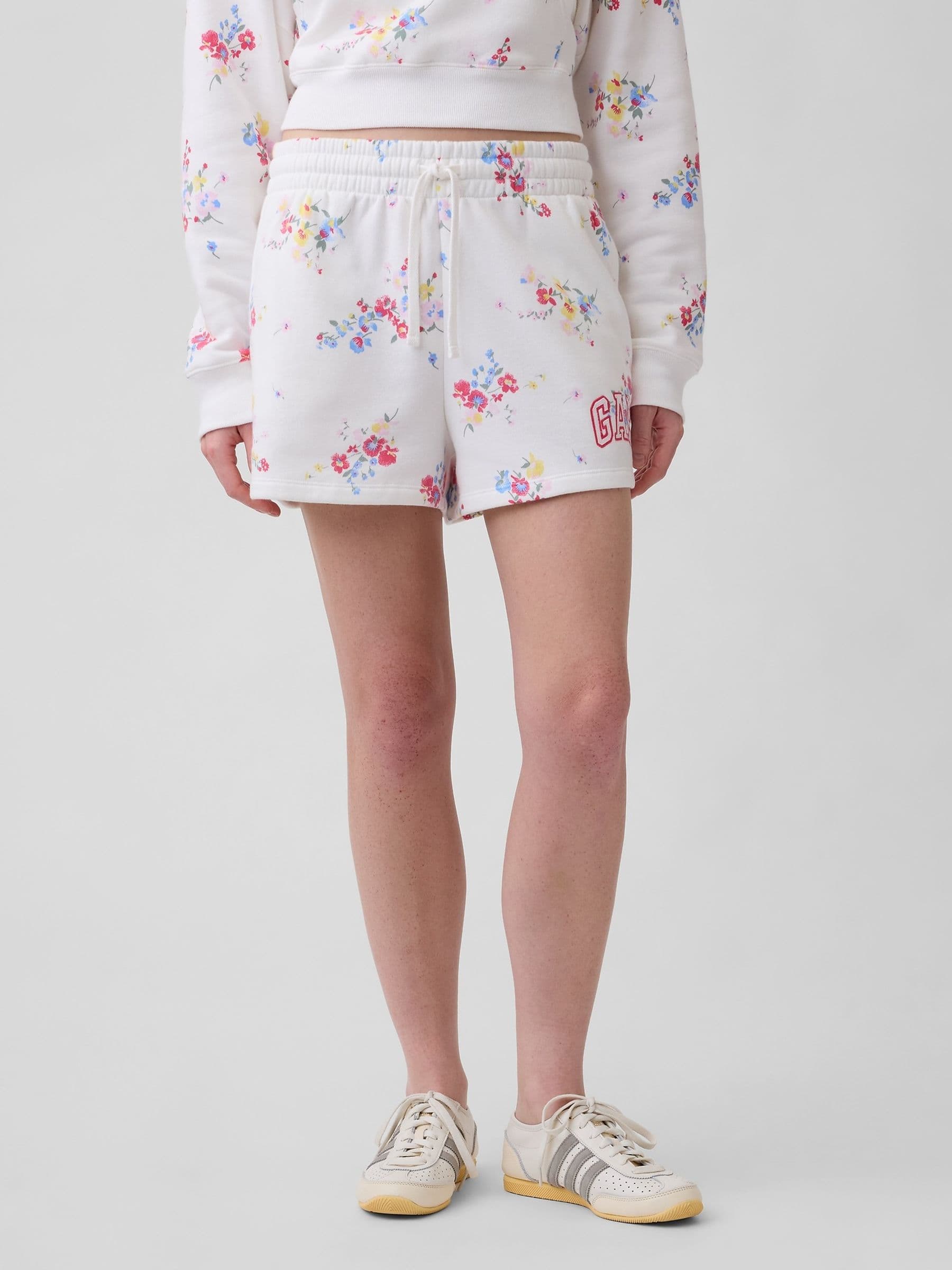 White Floral Logo Shorts