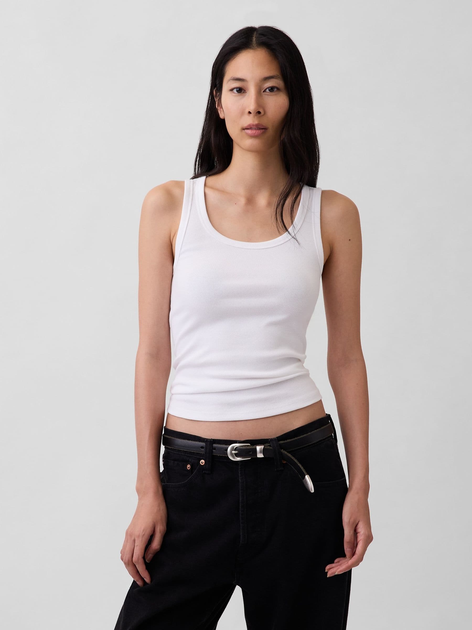 White Rib Scoop Vest